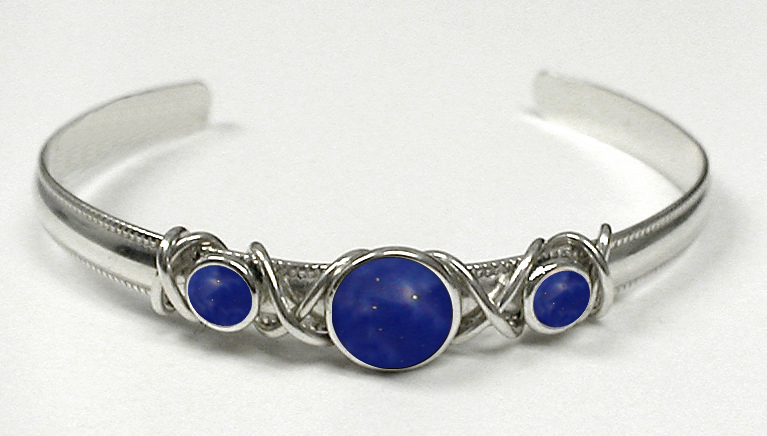 Sterling Silver Hand Made Cuff Bracelet With Lapis